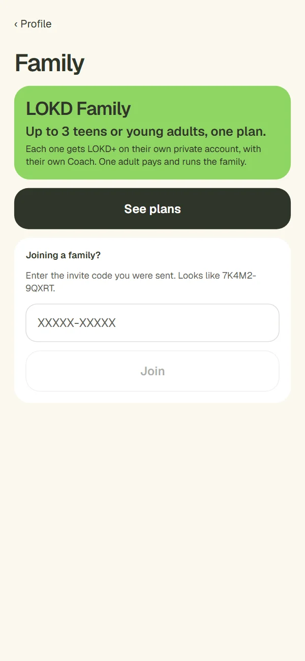 LOKD Family screen in LOKD