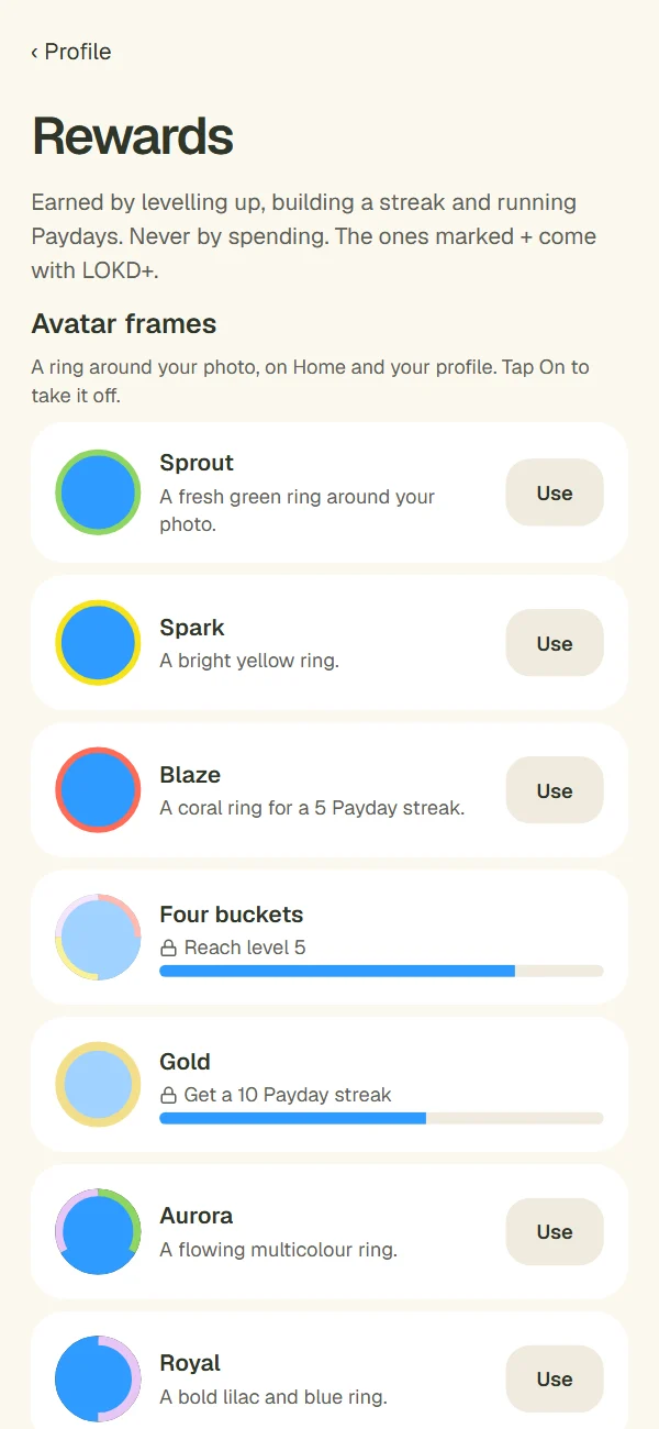 Rewards screen in LOKD