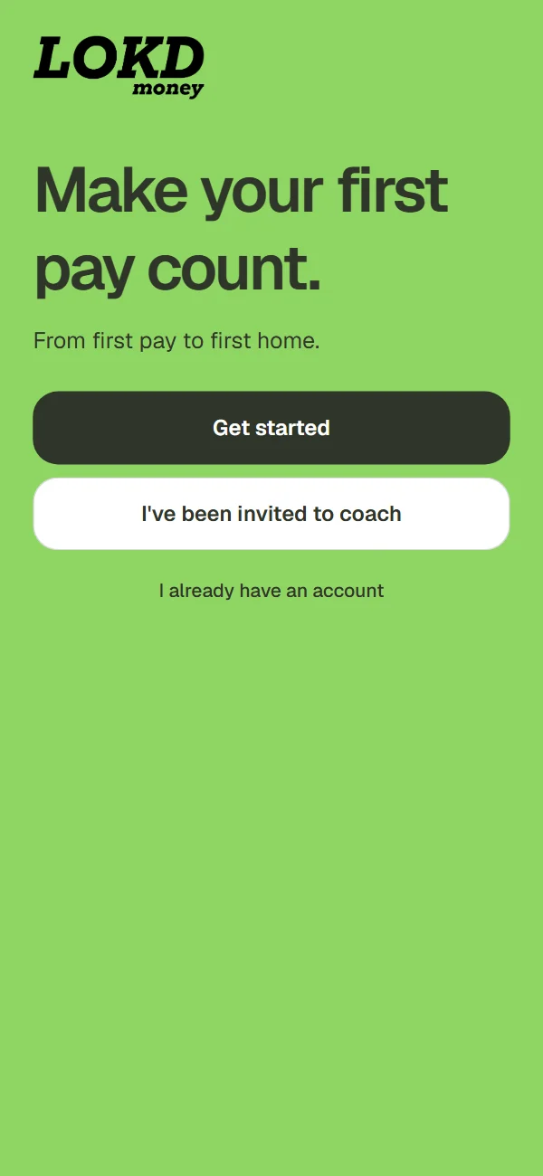 Get started screen in LOKD